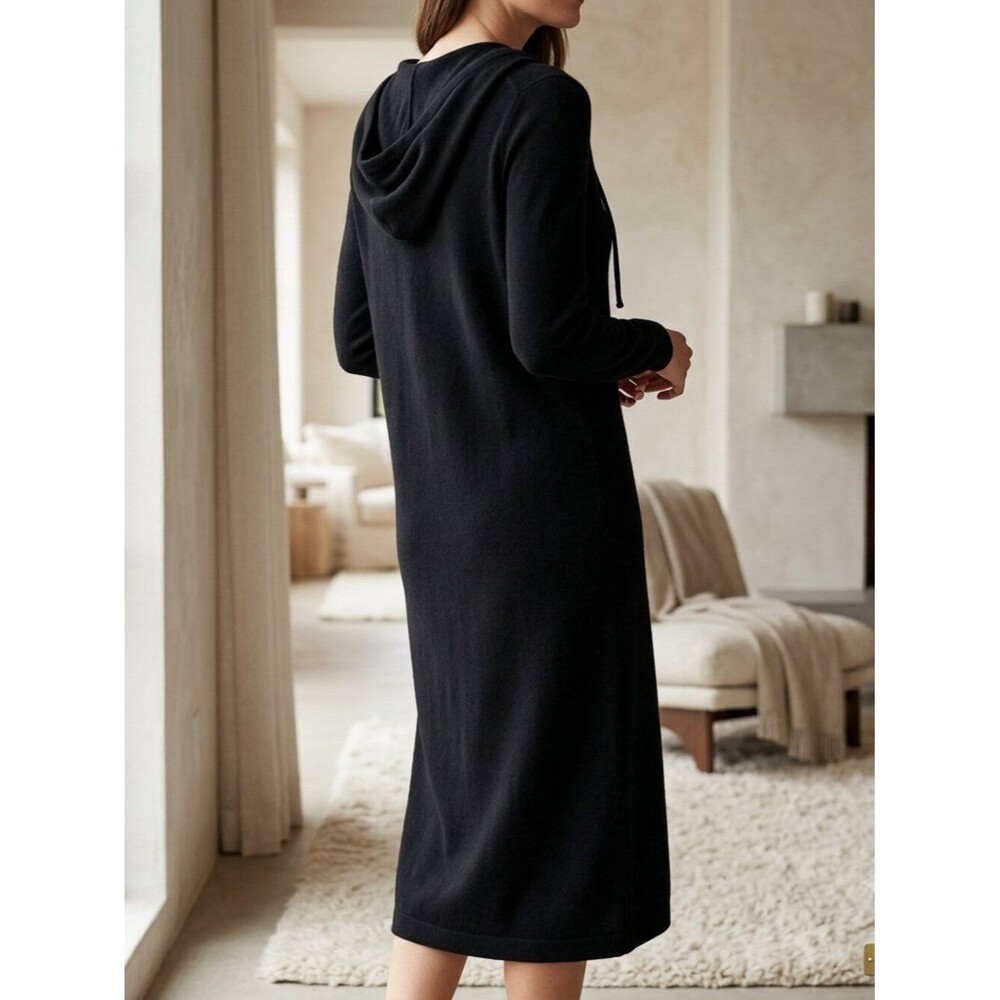 Nordstrom Signature Cashmere Hooded Sweater Dress - Navy, Long Sleeve